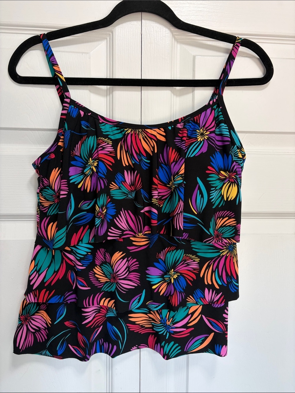 Floral Layered Spaghetti-Strap Top - Black Multi Trimshaper swim bra tank 10